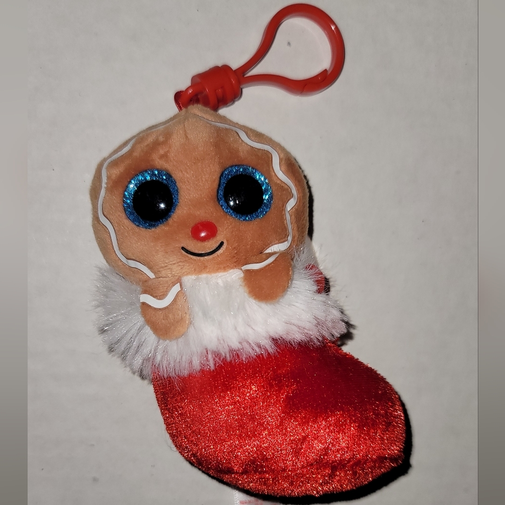Vintage Ty Beanie Babies Jingly gingerbread man stocking key chain red clip tag